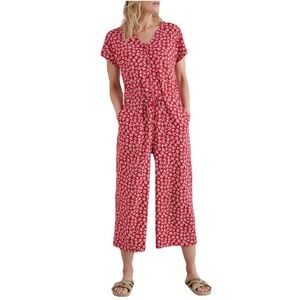 Seasalt Cornwall Romper Rose Trellis Wide Leg Crop Red Cotton Pockets Beach 10